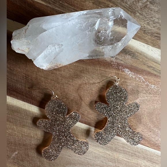 NWT Gingerbread Earrings Glitter Resin Dangling - Picture 2 of 4